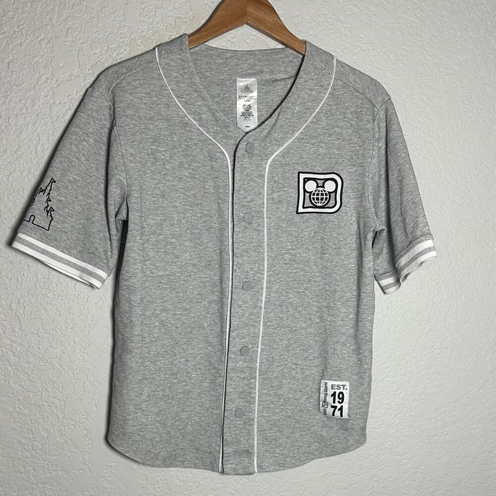 Disney Parks Tokyo Disneyland Gray Baseball Jersey Shirt Logo Patch Embroidered